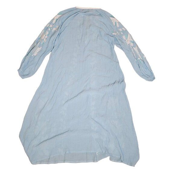 blue floral embroidered one size fits most oversized mumu maxi dress with tassel - Picture 3 of 5